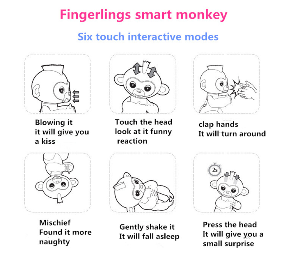 Fingerlings Interactive Baby Monkey Smart Sensor Finger Toys - Black
