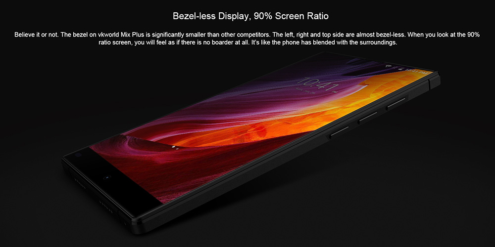 vkworld Mix Plus 5.5 Inch Smartphone Bezel-less Screen 3GB 32GB MT6737 Quad Core 13.0MP+8.0MP Cam Android 7.0 Touch ID AAC Speaker- Black