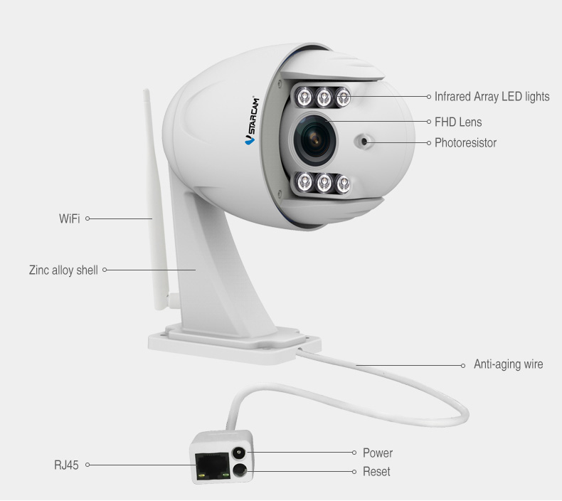 Vstarcam C34S-X4 1080P IP Camera 4X Optical Zoom Dual IR-CUT CMOS Motion Detection IP6 Waterproof Outdoor Camera -White