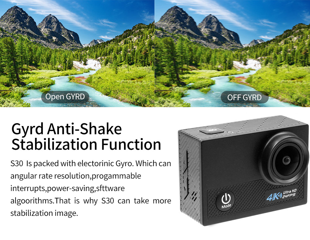 N5 NTK96660 Sony IMX179 2.0 Inches LCD Action Camera 4K 30FPS WiFi 170 Degrees Wide Angle Fish Eye Lens Sports Camera - Black