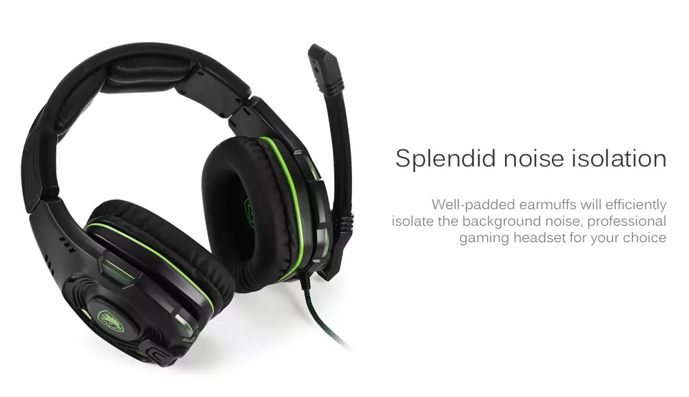 SADES SA-938 Gaming Headset with Mic Volume Control Noise Canceling - Black + Green