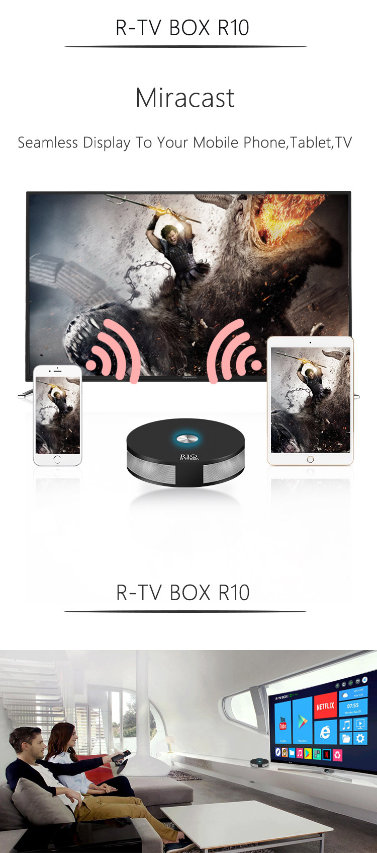 R-TV BOX R10 Android 7.1.2 RK3328 4K KODI 16.1 TV BOX 2GB/16GB 2.4G/5.8G WIFI LAN VP9 HDMI Bluetooth USB3.0 - Black