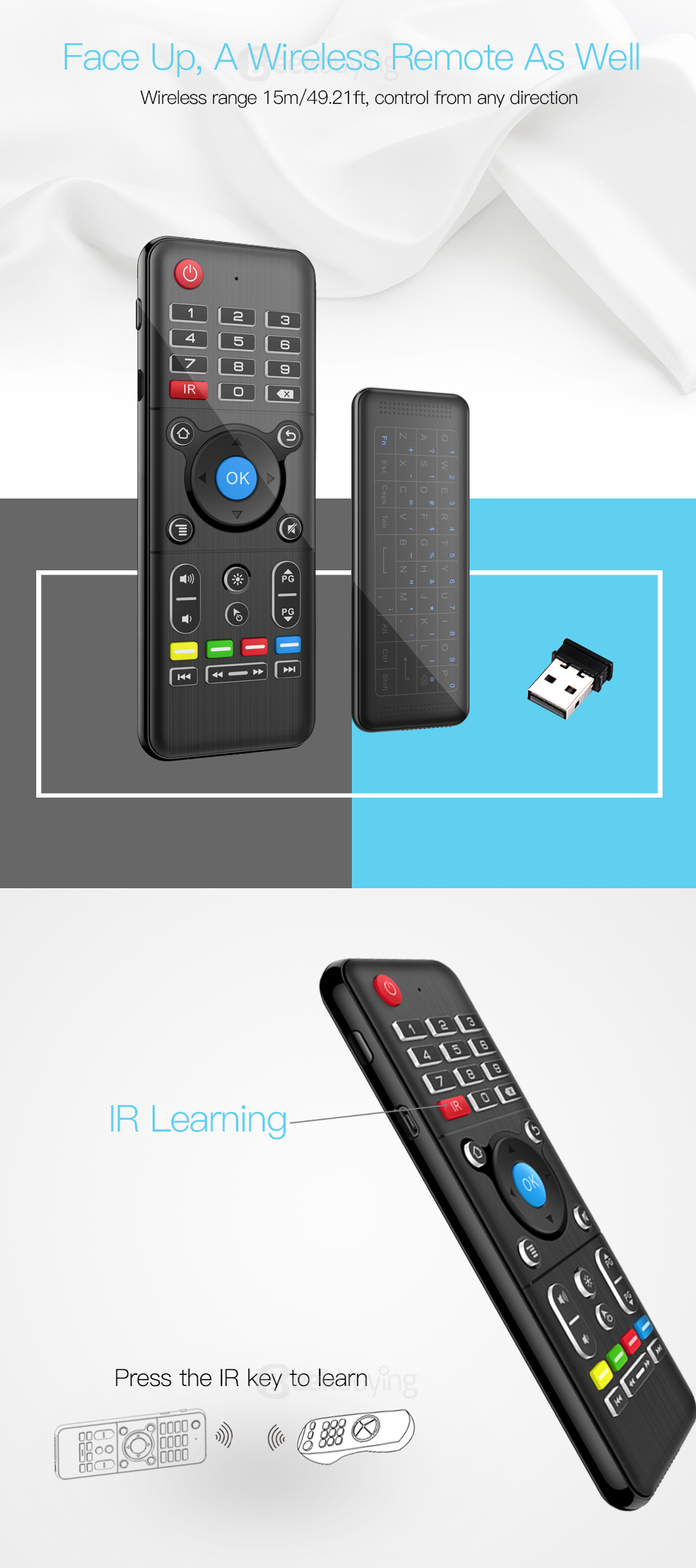 H1 2.4GHz 6-Axis Gyro Air Mouse Full Touchpad Keyboard for Andriod/Windows/Mac OS/Linux Systems - Black