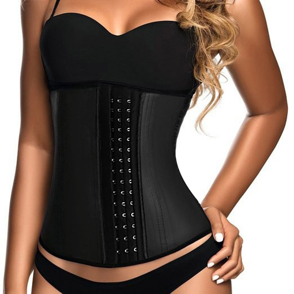 Breathable 4 Steel Women Waist Trainer Cincher Rubber Slimming Body Shaper M -Black