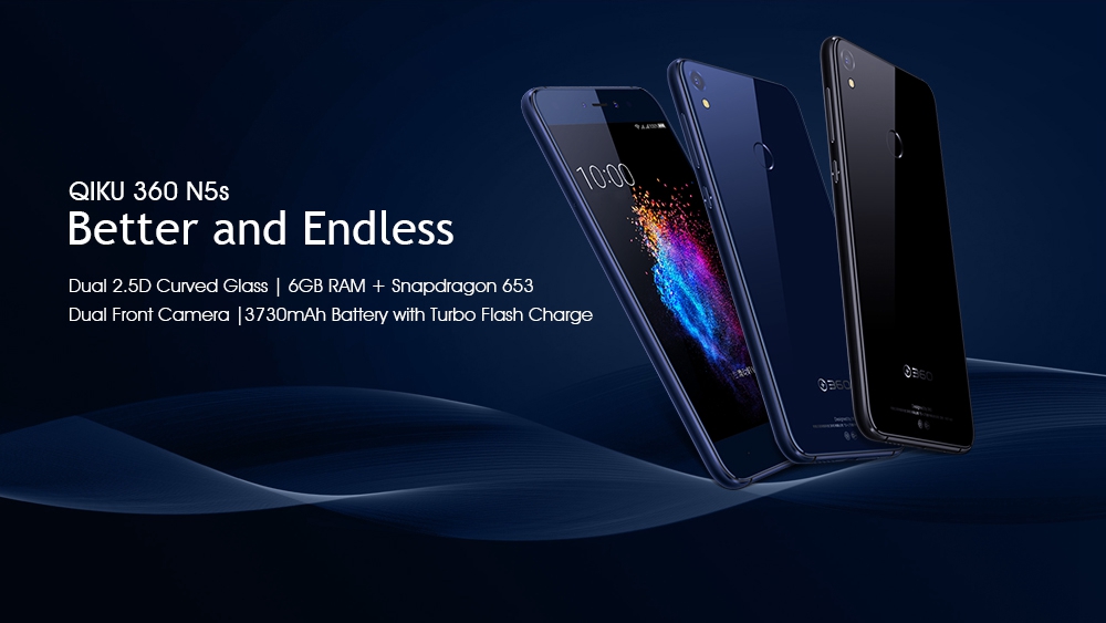 QIKU 360 N5s 5.5 Inch 4G LTE Smartphone Dual Front Camera 6GB 64GB Snapdragon 653 Octa Core Dual Curved 2.5D Screen Touch ID Fast Charge 3730mAh - Blue
