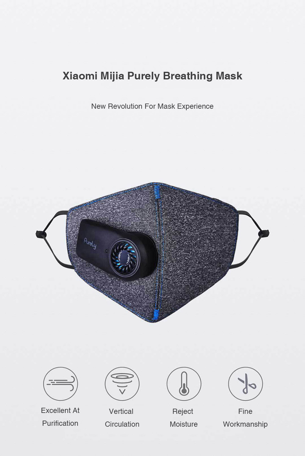 Xiaomi Mijia Purely Breathing Mask With Fan Quiet Block PM 2.5 Passive Smoking Anti-dust Comfortable Ventilate - Black