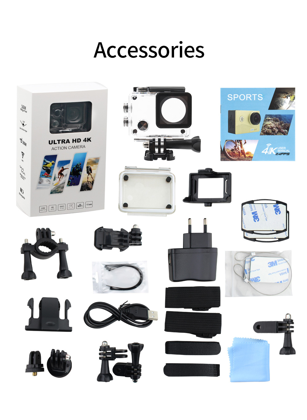 N5 NTK96660 Sony IMX179 2.0 Inches LCD Action Camera 4K 30FPS WiFi 170 Degrees Wide Angle Fish Eye Lens Sports Camera - Black
