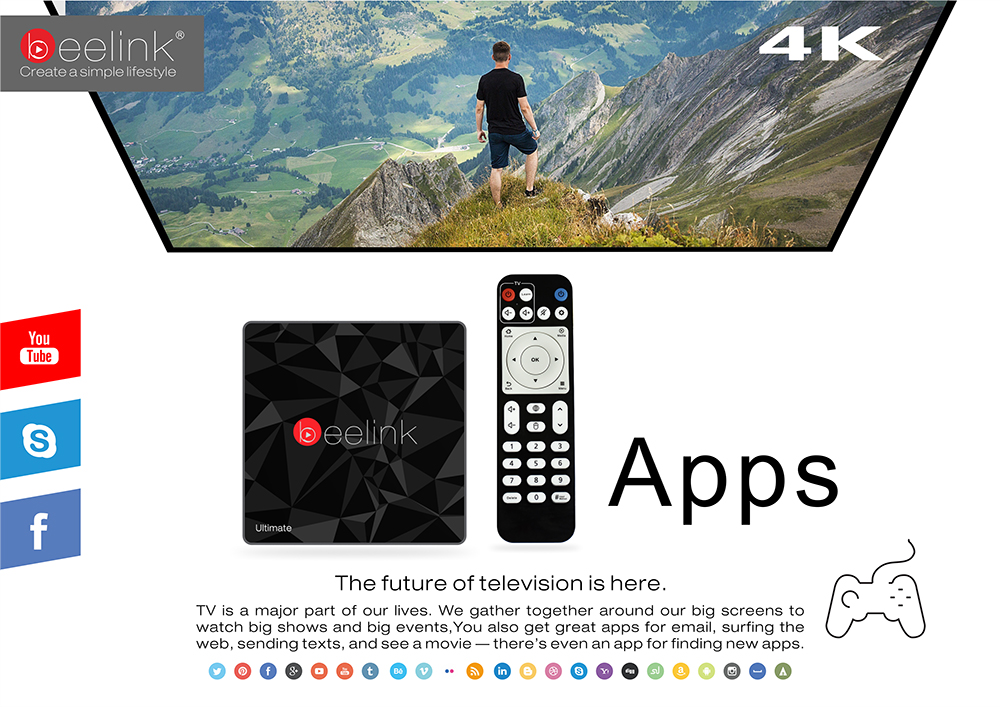 Beelink GT1 Android 6.0 Amlogic S912 4K KODI 3GB/32GB TV BOX 2.4G/5.8G WIFI Bluetooth Gigabit LAN HDMI - Black
