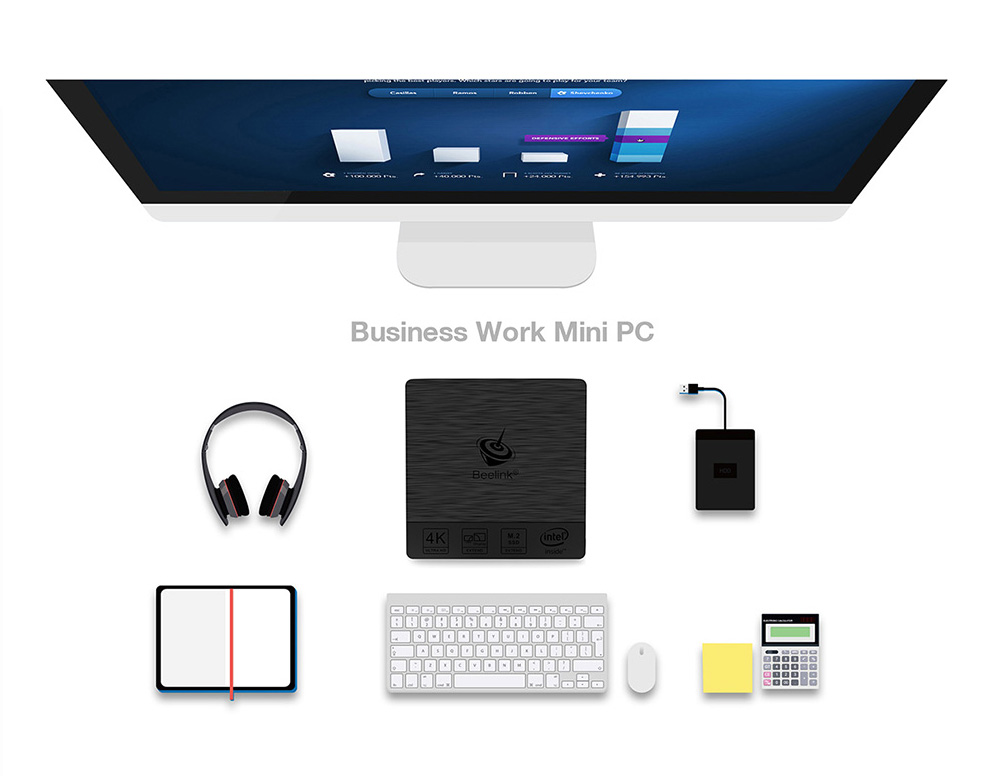Beelink BT3 PRO Licensed Windows 10 64Bit MINI PC Intel Atom X5-Z8350 4GB/32GB 2.4G/5.8G WIFI Gigabit LAN HDMI VGA USB3.0 - Black
