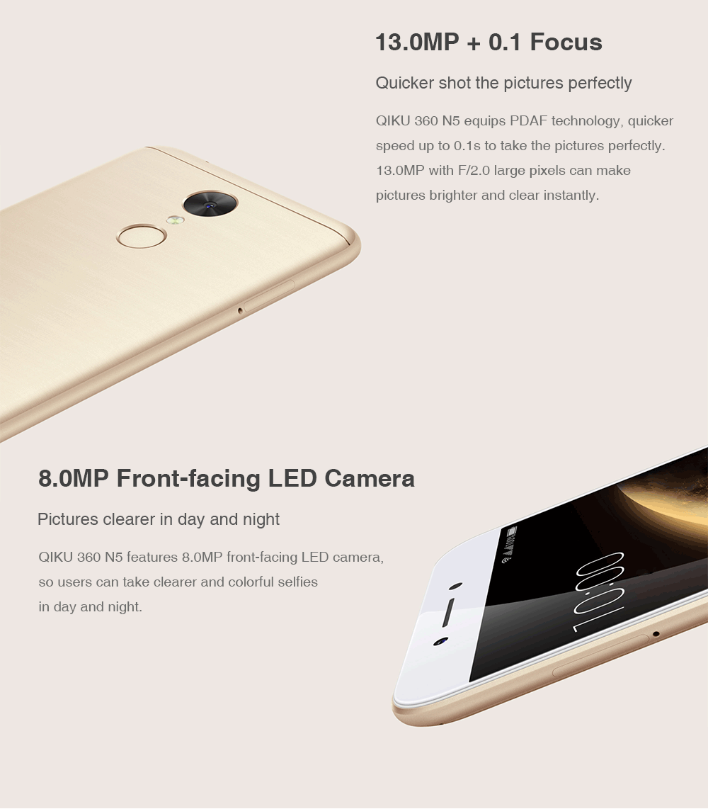 QIKU 360 N5 5.5 Inch 4G LTE Smartphone FHD Screen 6GB 64GB Snapdragon 653 Octa Core 13.0MP+8.0MP Cam Touch ID 4000mAh Fast Charge - Black