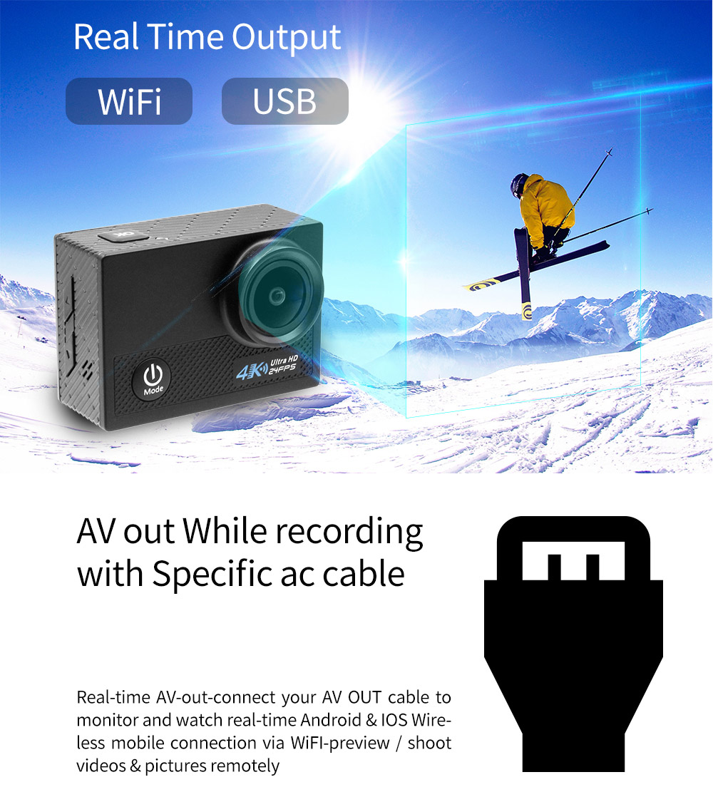 N5 NTK96660 Sony IMX179 2.0 Inches LCD Action Camera 4K 30FPS WiFi 170 Degrees Wide Angle Fish Eye Lens Sports Camera - Black
