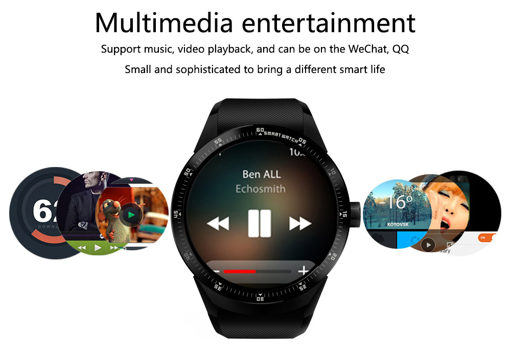 K98H Smartwatch Phone 1.3 Inch Android 4.1 MTK6572A 1.2GHz Dual Core 4GB ROM IP54 Water Resistant Bluetooth Compatible with iOS Android - Black