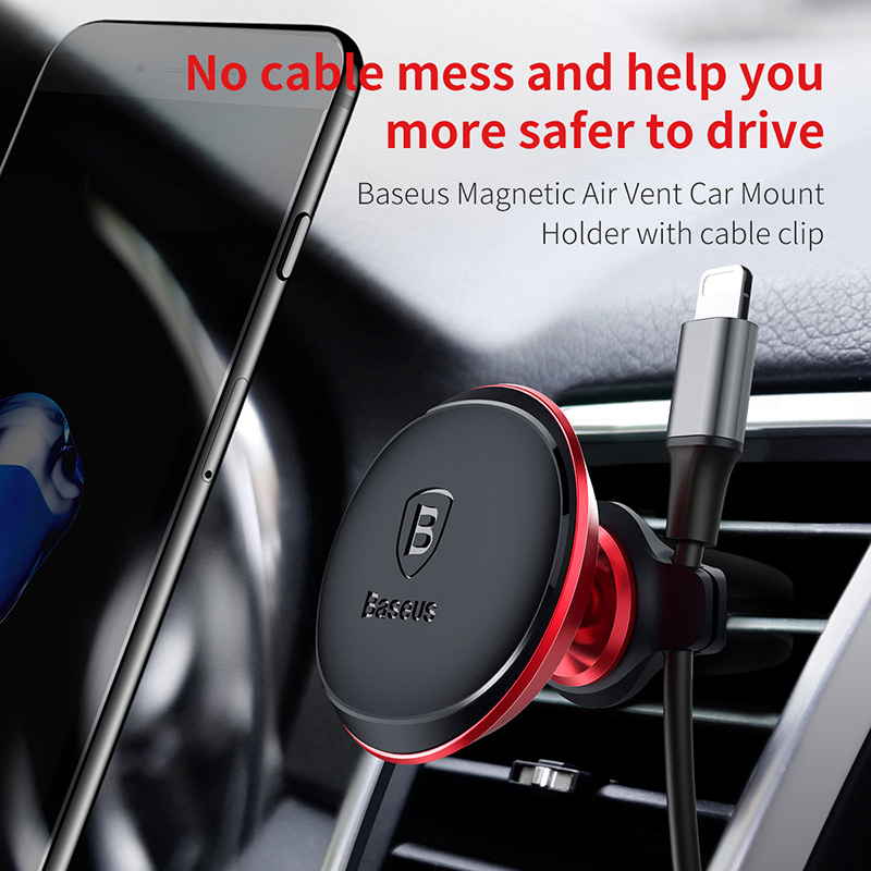 Baseus SUGX-A01 360 Degree Rotation Magnetic Air Vent Car Mount with Cable Clip Holder Car Phone Bracket - Black