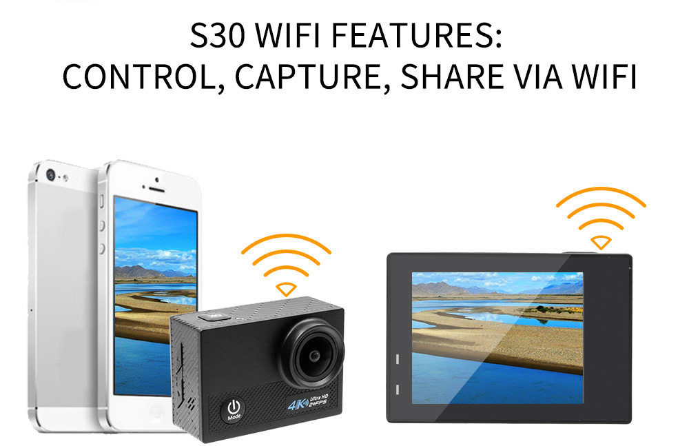 N5 NTK96660 Sony IMX179 2.0 Inches LCD Action Camera 4K 30FPS WiFi 170 Degrees Wide Angle Fish Eye Lens Sports Camera - Black
