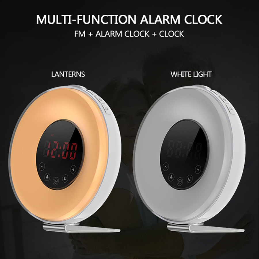 JW-6639F Wake-up Light Sunrise Alarm Clock Touch Control LED FM Radio Bedside USB Night Lamp -US Plug