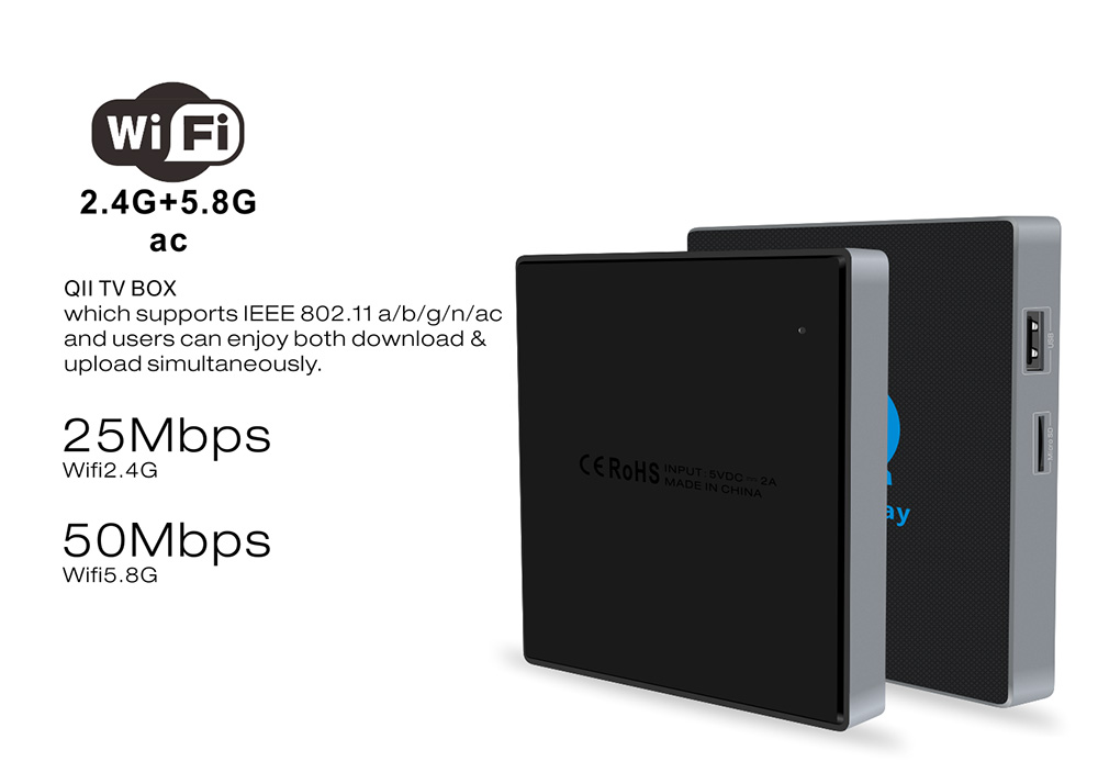 QII Android 6.0 Amlogic S912 4K KODI 17.3 2GB/32GB TV BOX 2.4G/5.8G WIFI Bluetooth Gigabit LAN HDMI - Black