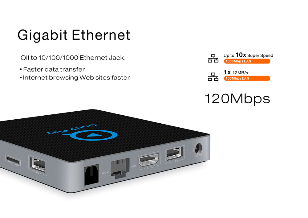 QII Android 6.0 Amlogic S912 4K KODI 17.3 2GB/32GB TV BOX 2.4G/5.8G WIFI Bluetooth Gigabit LAN HDMI - Black