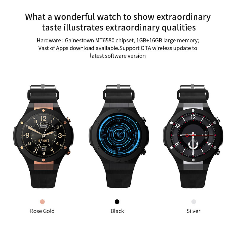 H2 Smart Watch MTK6580 IP68 Waterproof 1.40 inch 400*400 GPS Wifi 3G Heart Rate Monitor 16GB+1G for Android IOS - Black
