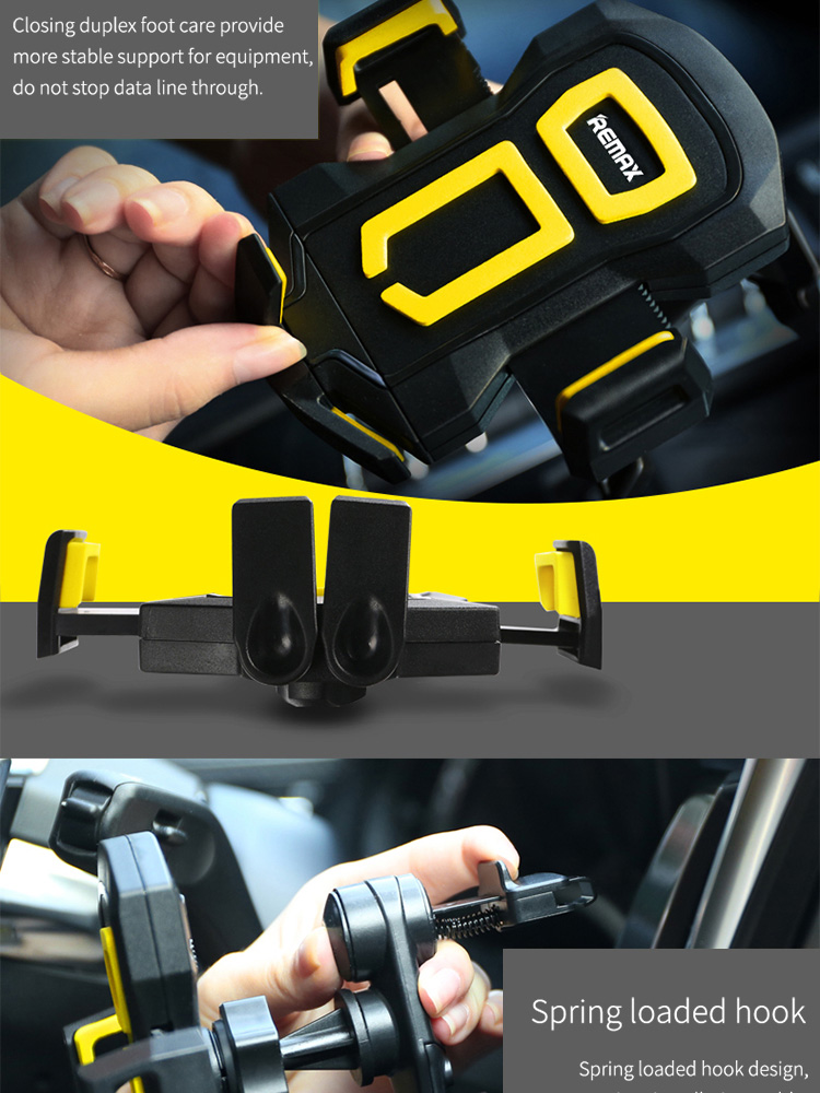 Remax RM-14 Universal Car Mobile Phone Holder 360 Degree Rotation Air Vent Car Mount - Black + Yellow
