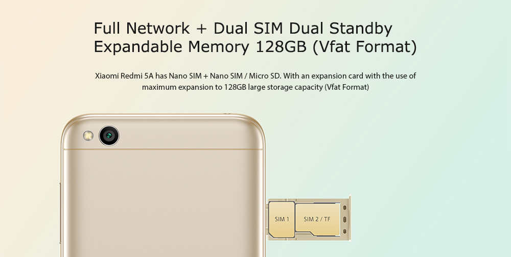 Xiaomi Redmi 5A 5.0 Inch 4G LTE Smartphone MIUI 9.0 Qualcomm Snapdragon 425 Quad Core HD Screen 2GB RAM 16GB ROM 13.0MP Cam - Champagne Gold