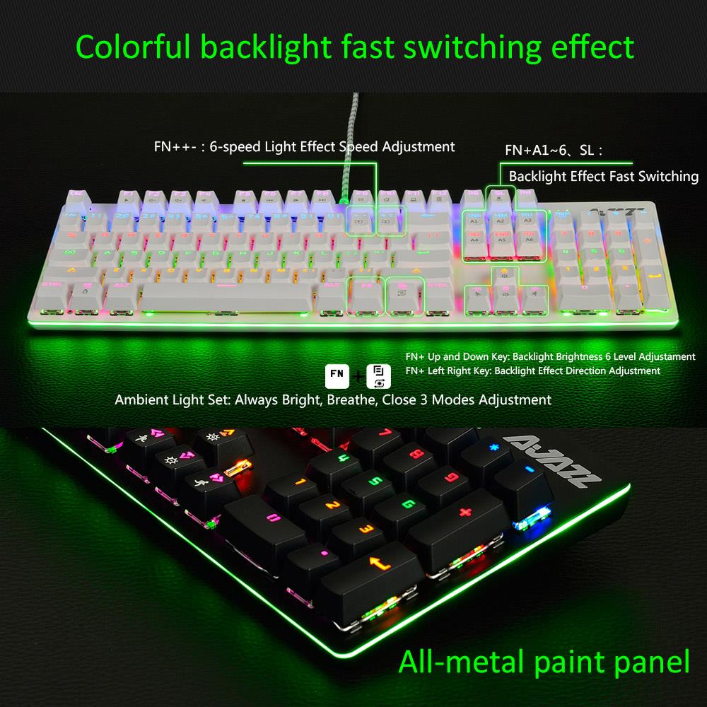 Ajazz AK50 Wired Mechanical Keyboard Ergonomic Blue Switch With LED Backlights 104 Keys - White