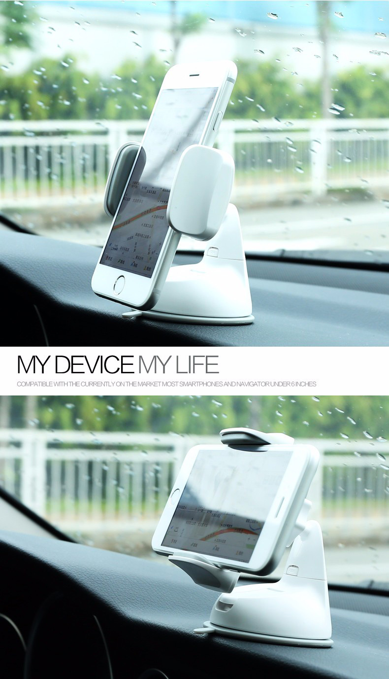 Remax RM-06 Sucking Disc Auto Clip Phone Car Mount Holder 360 Degree Rotation Bracket Stand for 3.5-6.0 Inch Phones - White + Blue