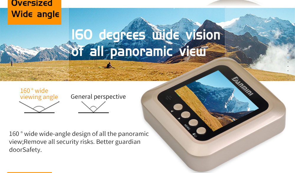 Danmini W5 Security Door Bell 2.4inch Digital Color Screen No Disturb Peephole Viewer 2MP Video Recorder -Gold