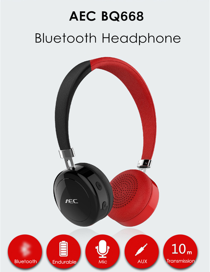 AEC BQ668 On-ear Bluetooth Headphones with Mic HiFi Noise Cancelling Aux-in Heavy Bass - Black