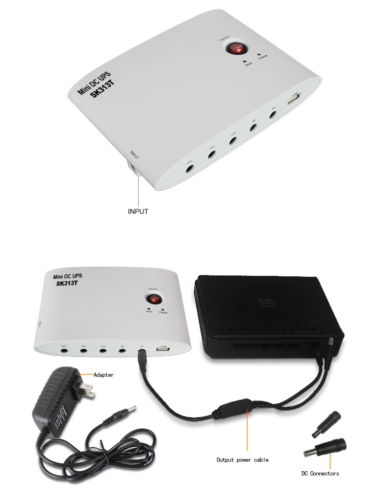 SKE SK-313T Mini DC UPS 5V/9V/12V/15v/24V Output 7800mAh Power Bank