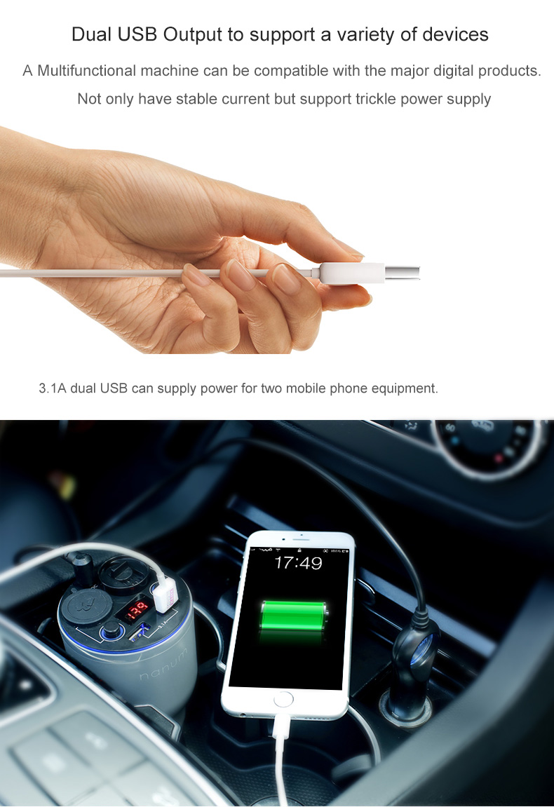 Nanum KXQ01 Car Charger Aroma Diffuser Cup Holder Car Cigarette Lighter Socket Car Air Purifier Dual USB Ports - Gray