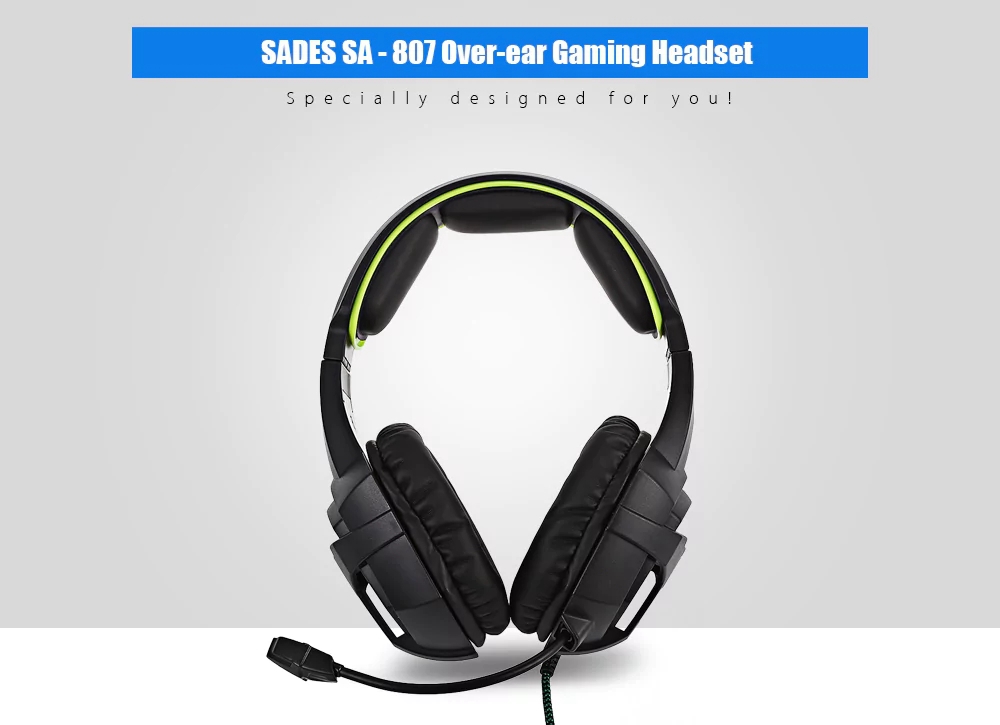 SADES SA-807 Gaming Headphones with Mic Noise Cancelling On-cord Control - Black + Blue