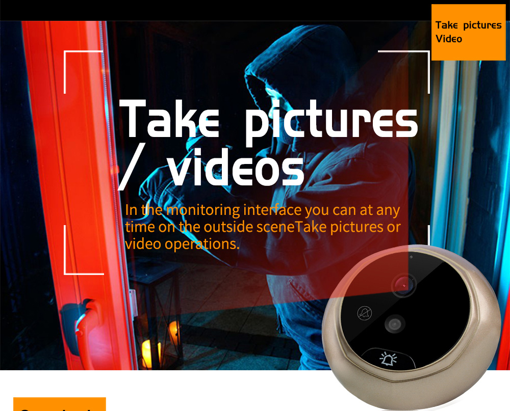 Danmini W5 Security Door Bell 2.4inch Digital Color Screen No Disturb Peephole Viewer 2MP Video Recorder -Gold