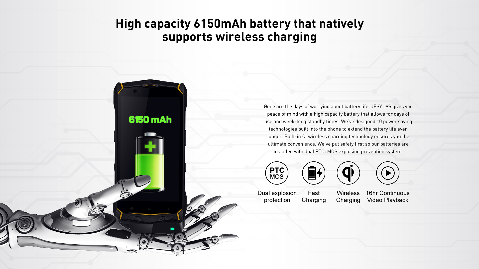 JESY J9S 5.5 Inch Smartphone IP68 + IP69K Waterproof 4GB 64GB 16.0MP Cam Android 7.0 6150mAh NFC Wireless Charging Shockproof Dustproof - Black