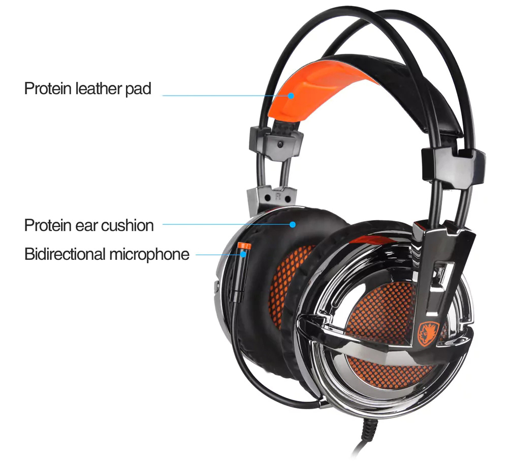 SADES SA-928 Gaming Headphones with Mic 3.5mm Plug Noise Canceling Volume Control - Black + Orange