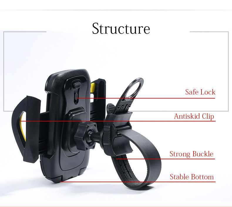 Remax RM-08 Universal Bicycle Mobile Phone Holder 360 Degree Rotation Portable Handlebar Bracket - Black + Yellow