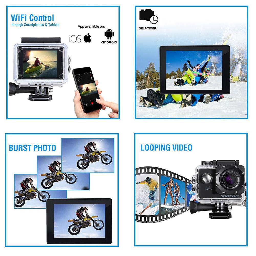 SOOCOO C30R NTK96660 Sony IMX078 2.0 Inch Display Action Camera 4K WiFi 170 Degree Wide Angle With Remote Control-Silver