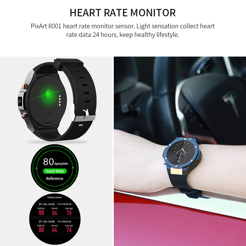 H2 Smart Watch MTK6580 IP68 Waterproof 1.40 inch 400*400 GPS Wifi 3G Heart Rate Monitor 16GB+1G for Android IOS - Black