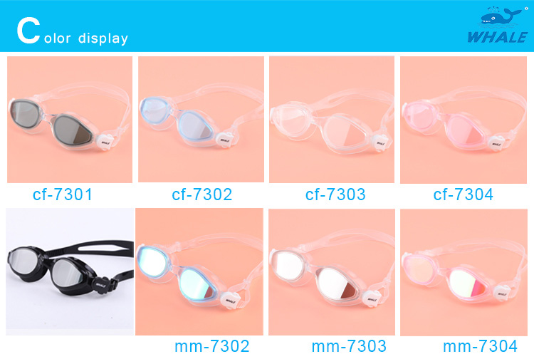 Whale Swimming Goggles Soft Durable Silicone Headstrap Mirror Coating Anti-fog UV Protection - Pink + White