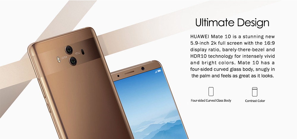 HUAWEI Mate 10 5.9 Inch Smartphone 2K Screen Android 8.0 6GB 128GB Kirin 970 20.0MP + 12.0MP Dual Rear Cam 4000mAh Four-sided Curved Glass Body - Mocha Gold