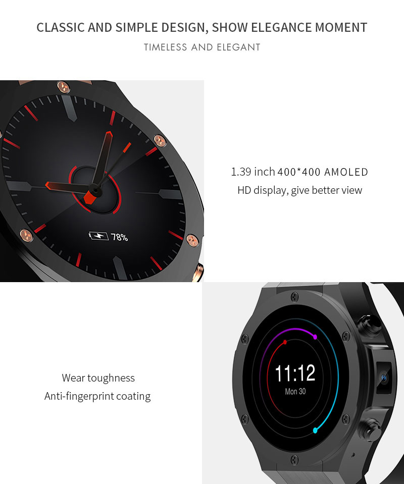 H2 Smart Watch MTK6580 IP68 Waterproof 1.40 inch 400*400 GPS Wifi 3G Heart Rate Monitor 16GB+1G for Android IOS - Black