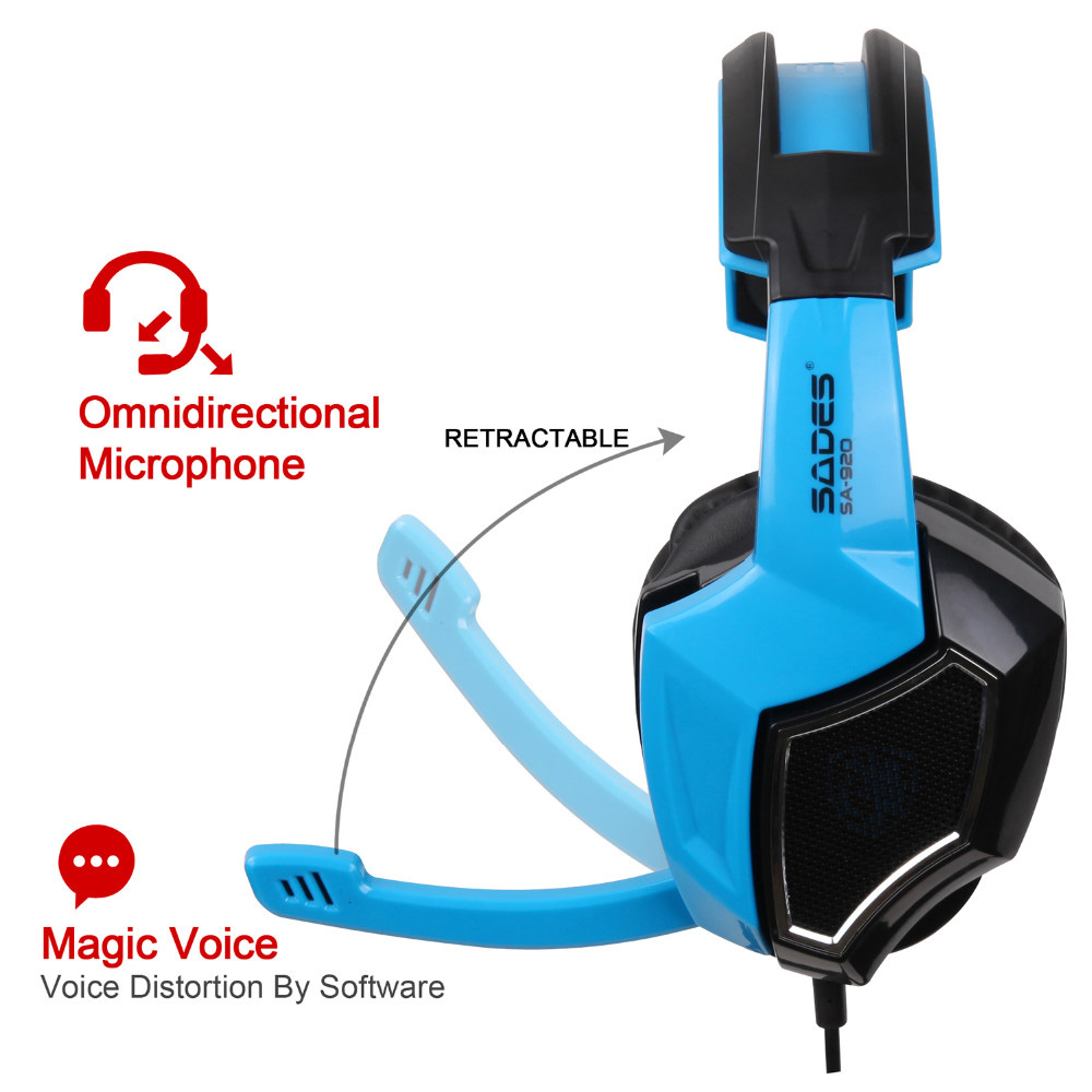 SADES SA-920 Gaming Headphones with Mic Volume Control - Blue + Black