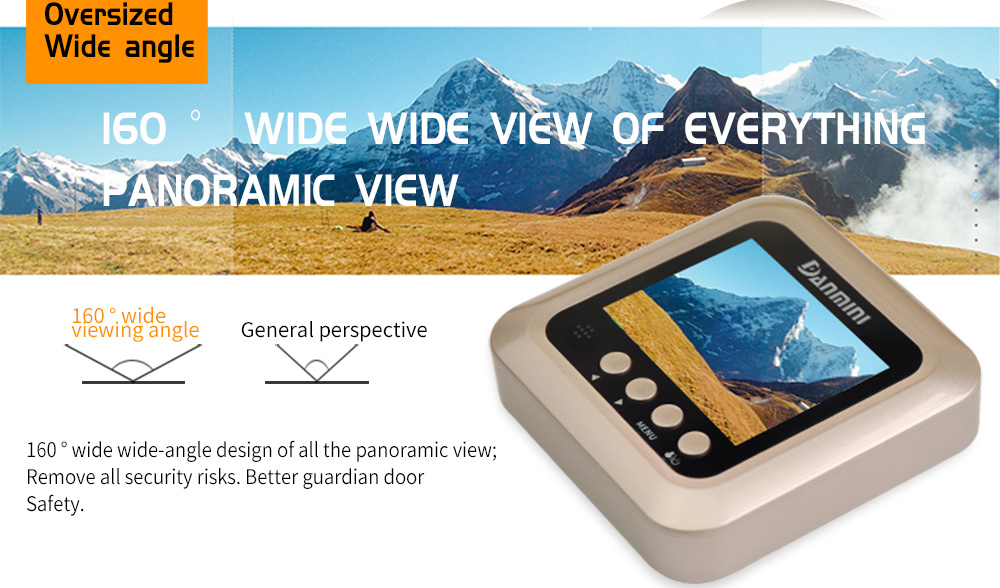 Danmini Q5 Security Door Bell 2.4inch Color Screen No Disturb Peephole Viewer PIR Motion Detection Video Recorder -Gold