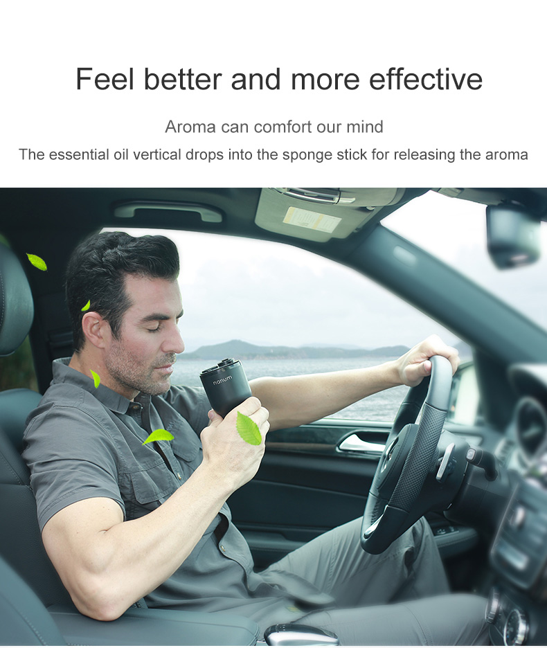 Nanum KXQ01 Car Charger Aroma Diffuser Cup Holder Car Cigarette Lighter Socket Car Air Purifier Dual USB Ports - Black