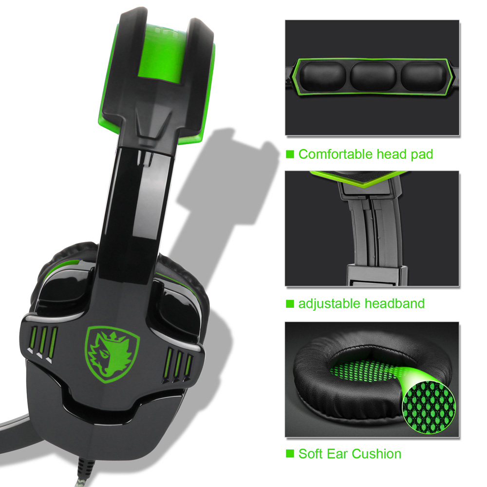 Sades SA-930 Gaming Headphones with Mic Noise Cancelling Volume Control - Black + Green