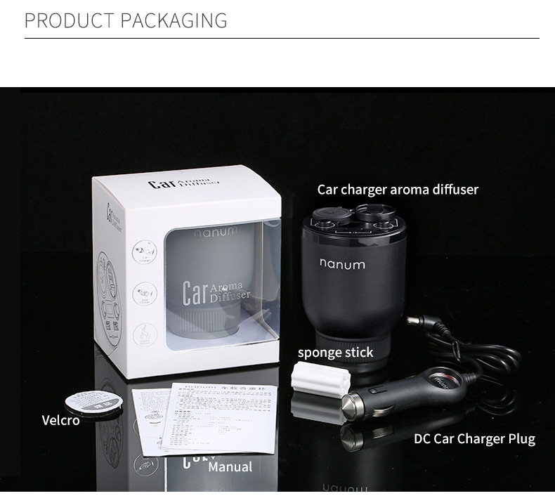 Nanum KXQ01 Car Charger Aroma Diffuser Cup Holder Car Cigarette Lighter Socket Car Air Purifier Dual USB Ports - Gray