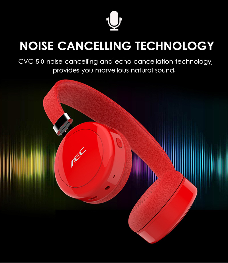 AEC BQ668 On-ear Bluetooth Headphones with Mic HiFi Noise Cancelling Aux-in Heavy Bass - Black
