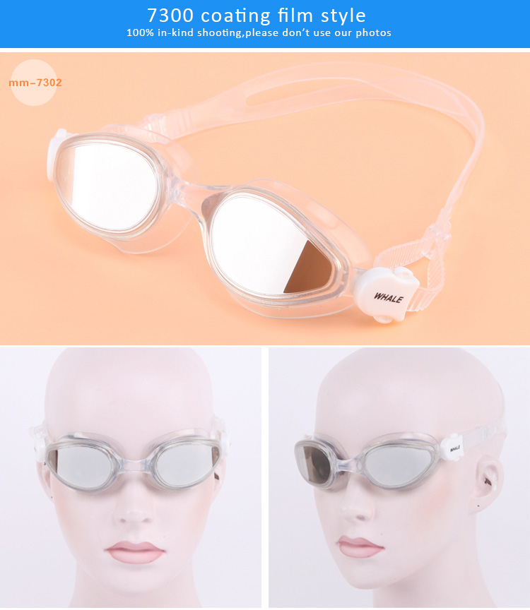 Whale Swimming Goggles Soft Durable Silicone Headstrap Mirror Coating Anti-fog UV Protection - Black