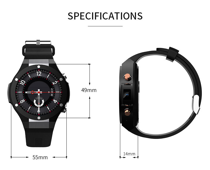 H2 Smart Watch MTK6580 IP68 Waterproof 1.40 inch 400*400 GPS Wifi 3G Heart Rate Monitor 16GB+1G for Android IOS - Black