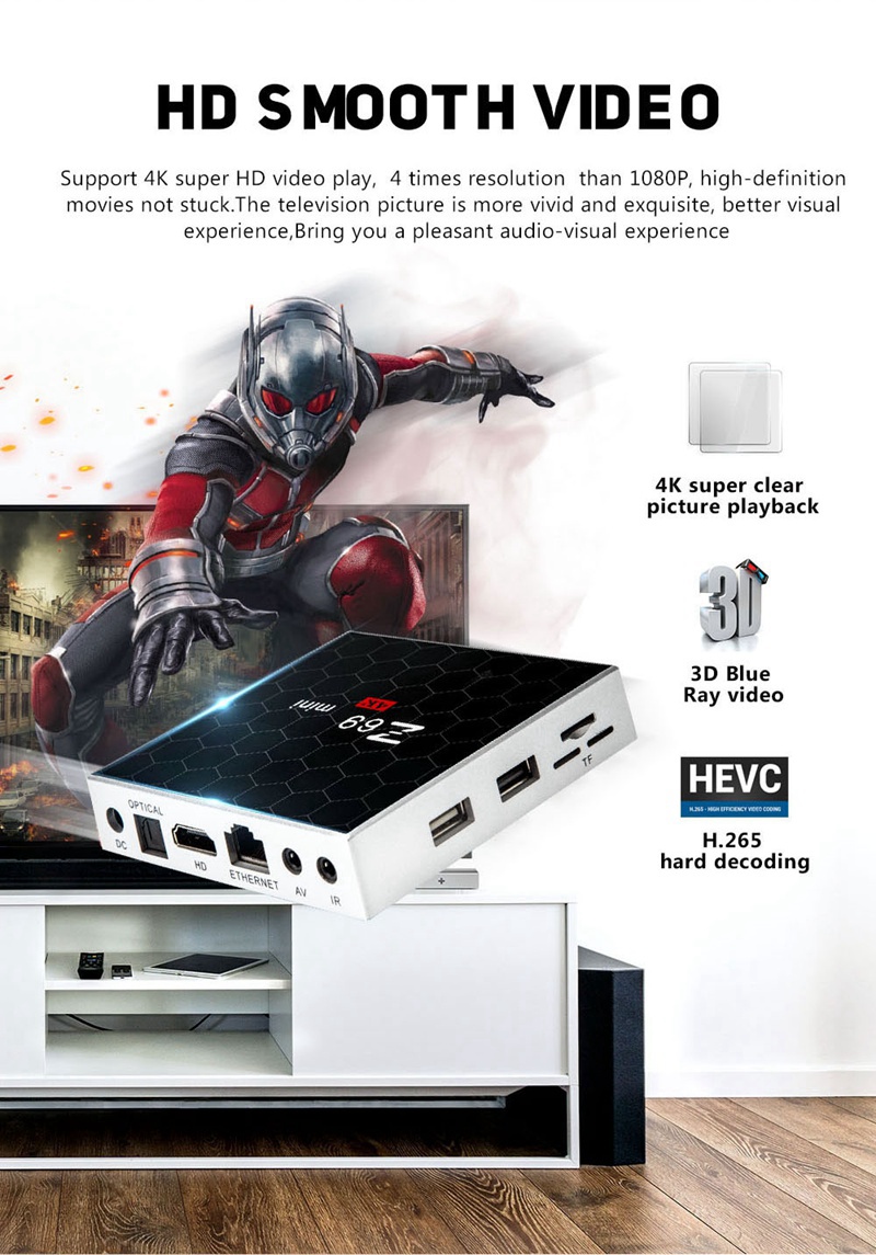 Z69 MINI KODI 17.3 2GB/16GB Android 7.1.2 Amlogic S912 4K 3D Blu-ray TV BOX 2.4G WIFI LAN HDMI