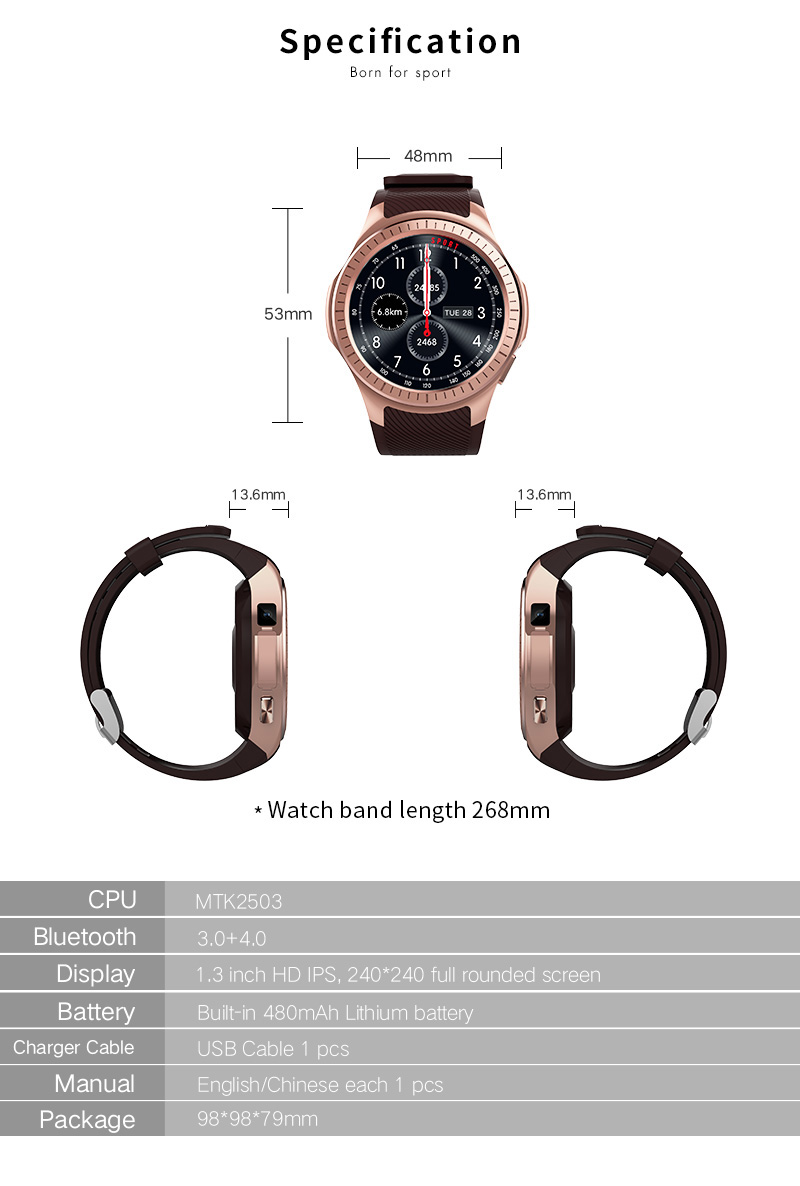 L1 GPS Bluetooth MTK2503 64MB RAM 128MB ROM 16GB TF Card SMS Reminder Siri Multi-mode Sports Smart Watch - Black